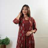Maroon overcoat cotton midi dress