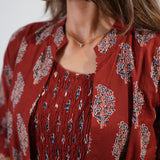 Maroon overcoat cotton midi dress