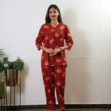 Deep red daisies pure cotton lounge sleep wear
