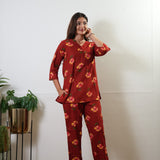 Deep red daisies pure cotton lounge sleep wear