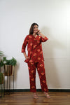 Deep red daisies pure cotton lounge sleep wear