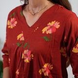 Deep red daisies pure cotton lounge sleep wear
