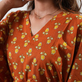 Rust orange tulips cotton kaftan