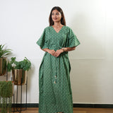 Sage green feathers cotton kaftan