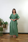 Sage green feathers cotton kaftan