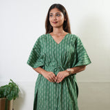 Sage green feathers cotton kaftan