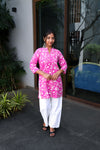 Pink floral cotton short kurti