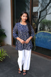 Navy blue floral short kurti
