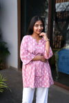 Baby pink peplum cotton short kurti