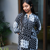 Black geometric cotton short kurti