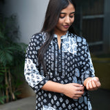 Black geometric cotton short kurti