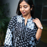 Black geometric cotton short kurti