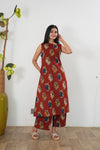 Red kalamkari cotton co-ords set (attached sleeves)