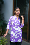 Violet floral cotton short kurti