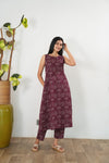 Maroon geometric cotton co-ords set (attached sleeves)