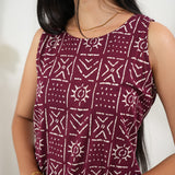 Maroon geometric cotton co-ords set (attached sleeves)