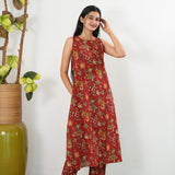 Red floral cotton co-ords set(attached sleeves)