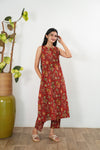 Red floral cotton co-ords set(attached sleeves)