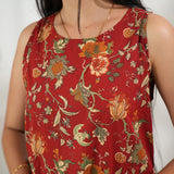 Red floral cotton co-ords set(attached sleeves)
