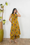 Mustard kalamkari cotton co-ords set (attached sleeves)