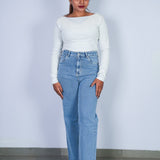 Stone straight legged high waisted jeans