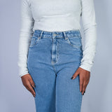 Stone straight legged high waisted jeans