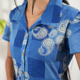 Blue paisley cotton button down midi dress
