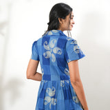 Blue paisley cotton button down midi dress