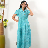 Turquoise hibiscus button down maxi dress