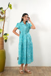 Turquoise hibiscus button down maxi dress