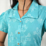 Turquoise hibiscus button down maxi dress