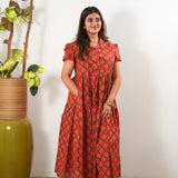 Red bouquet button down maxi dress
