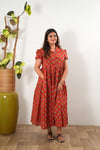 Red bouquet button down maxi dress