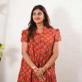 Red bouquet button down maxi dress