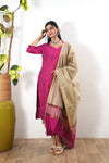 Rani pink silk suit set with contrast dupatta