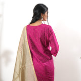 Rani pink silk suit set with contrast dupatta