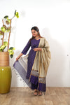 Violet silk suit set with contrast dupatta