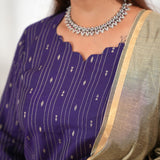 Violet silk suit set with contrast dupatta