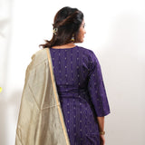 Violet silk suit set with contrast dupatta