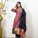 Mauve chettinad cotton suit set with contrast dupatta