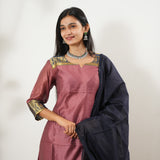 Mauve chettinad cotton suit set with contrast dupatta