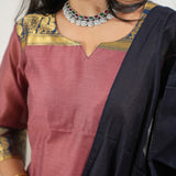 Mauve chettinad cotton suit set with contrast dupatta