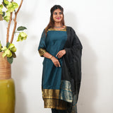 Blue chettinad cotton suit set with contrast dupatta