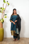 Blue chettinad cotton suit set with contrast dupatta