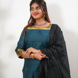 Blue chettinad cotton suit set with contrast dupatta
