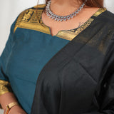 Blue chettinad cotton suit set with contrast dupatta