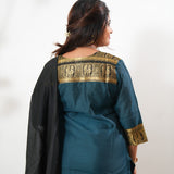 Blue chettinad cotton suit set with contrast dupatta