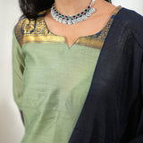 Pastel green chettinad cotton suit set with contrast dupatta