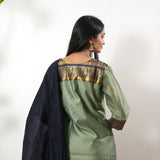 Pastel green chettinad cotton suit set with contrast dupatta