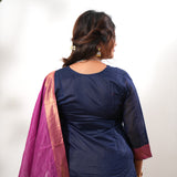 Navy kollam chettinad cotton suit set with contrast dupatta